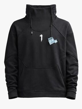 Men's Black High-Collar Pullover Hoodie with Subtle Logo